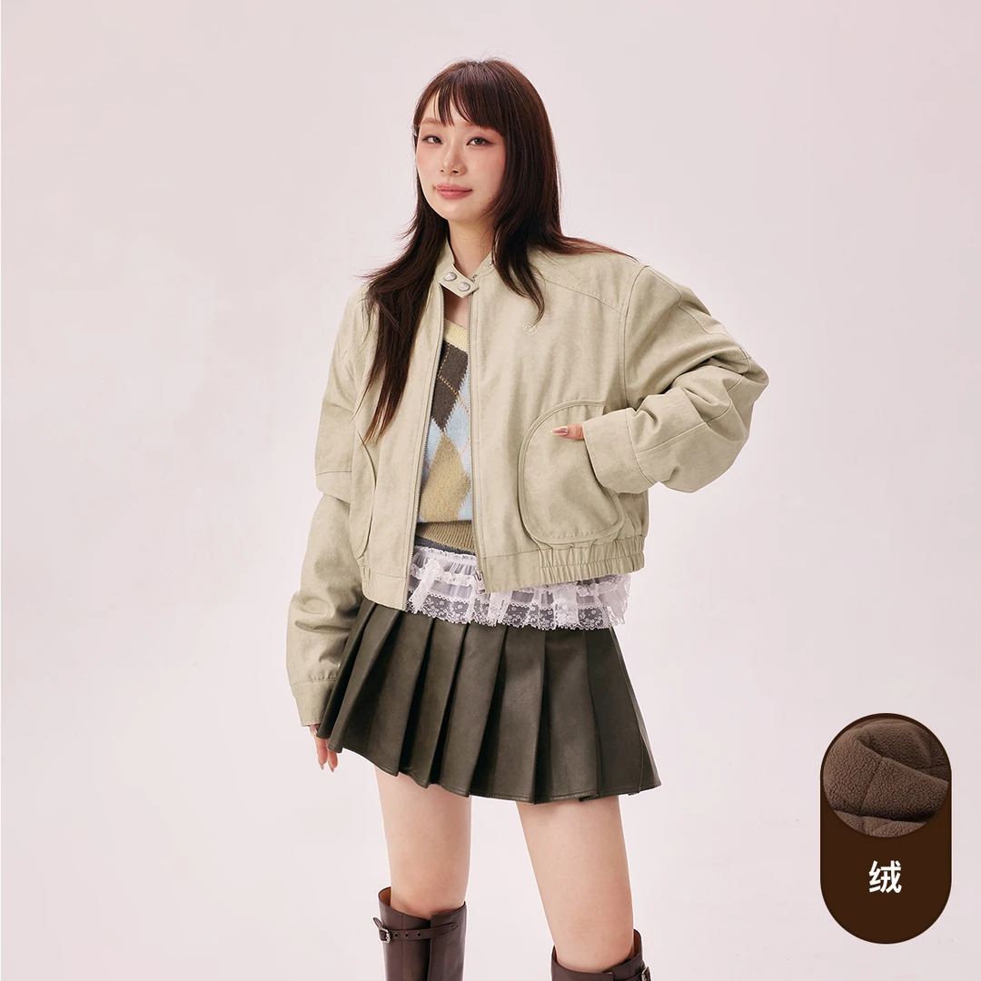 CHUU冬季女装翻领设计复古韩剧女主风立领加厚设计个性棉服