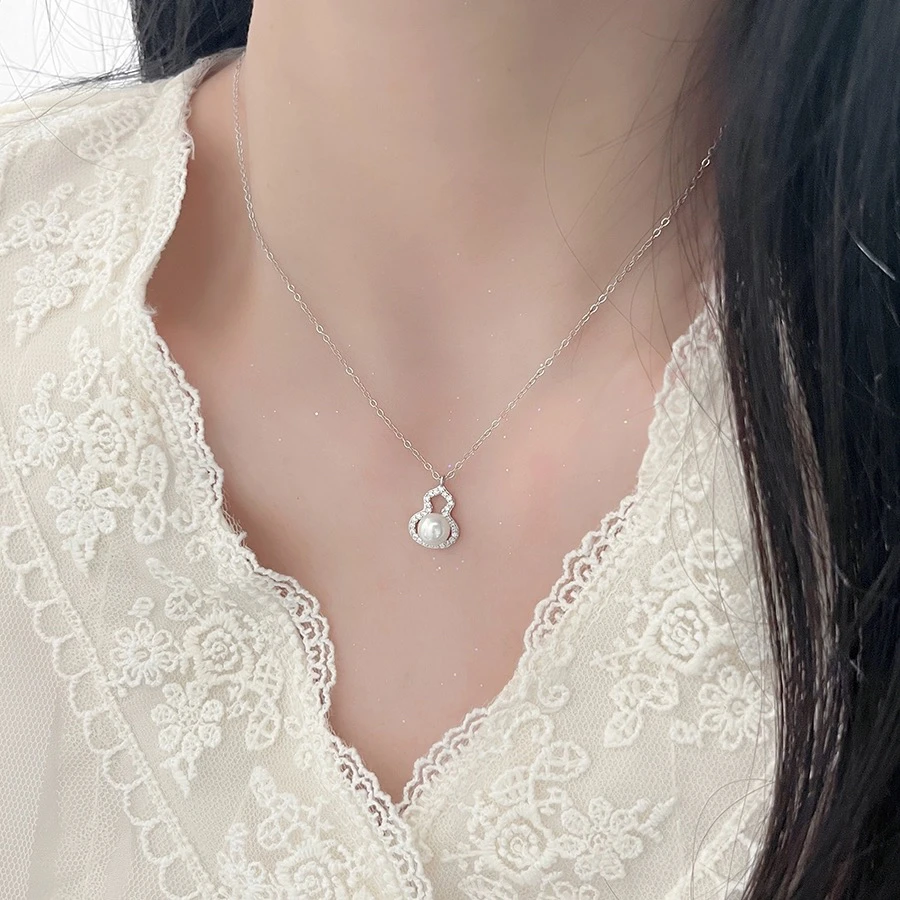 坠链均925银仿珍珠 十里间【优雅小葫芦|纯银】小清新项链锁骨链