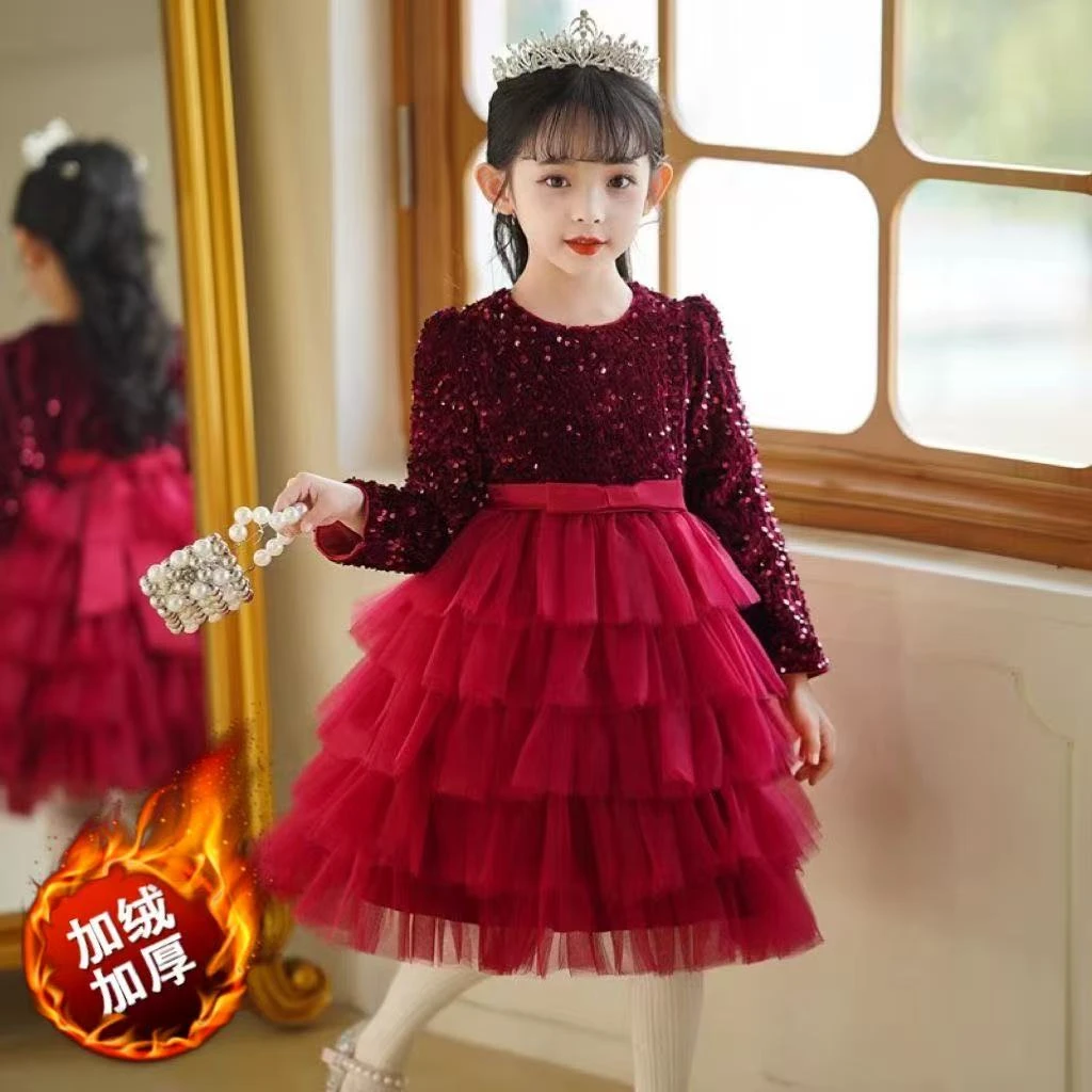 女童连衣裙2025秋冬加绒款儿童洋气冬款裙子女宝宝冬装礼服公主裙