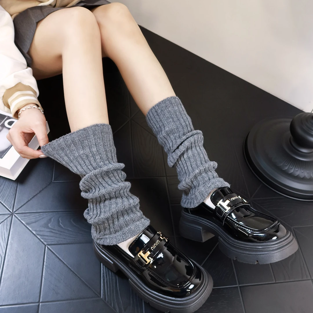 灰色袜套女秋冬季堆堆袜小腿搭配雪地靴新款保暖针织y2k风高筒袜