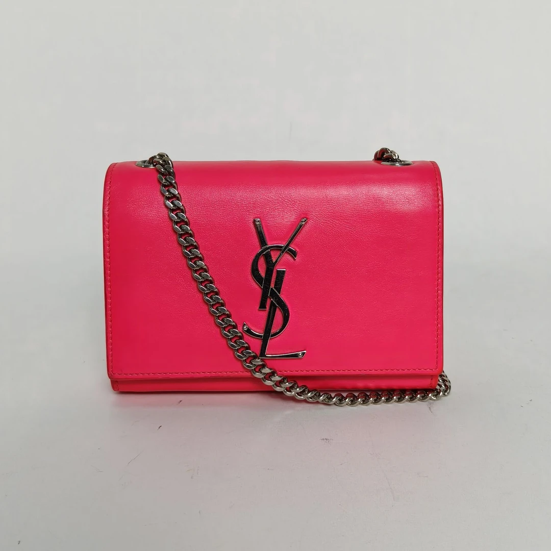 95新 YSL/圣罗兰 【黑黑】桃红色 光面牛皮 MINI 17