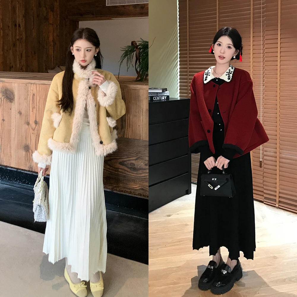 SHAOER【半熟冬日】珠片设计松紧高腰大裙摆半身裙 S725Z16901