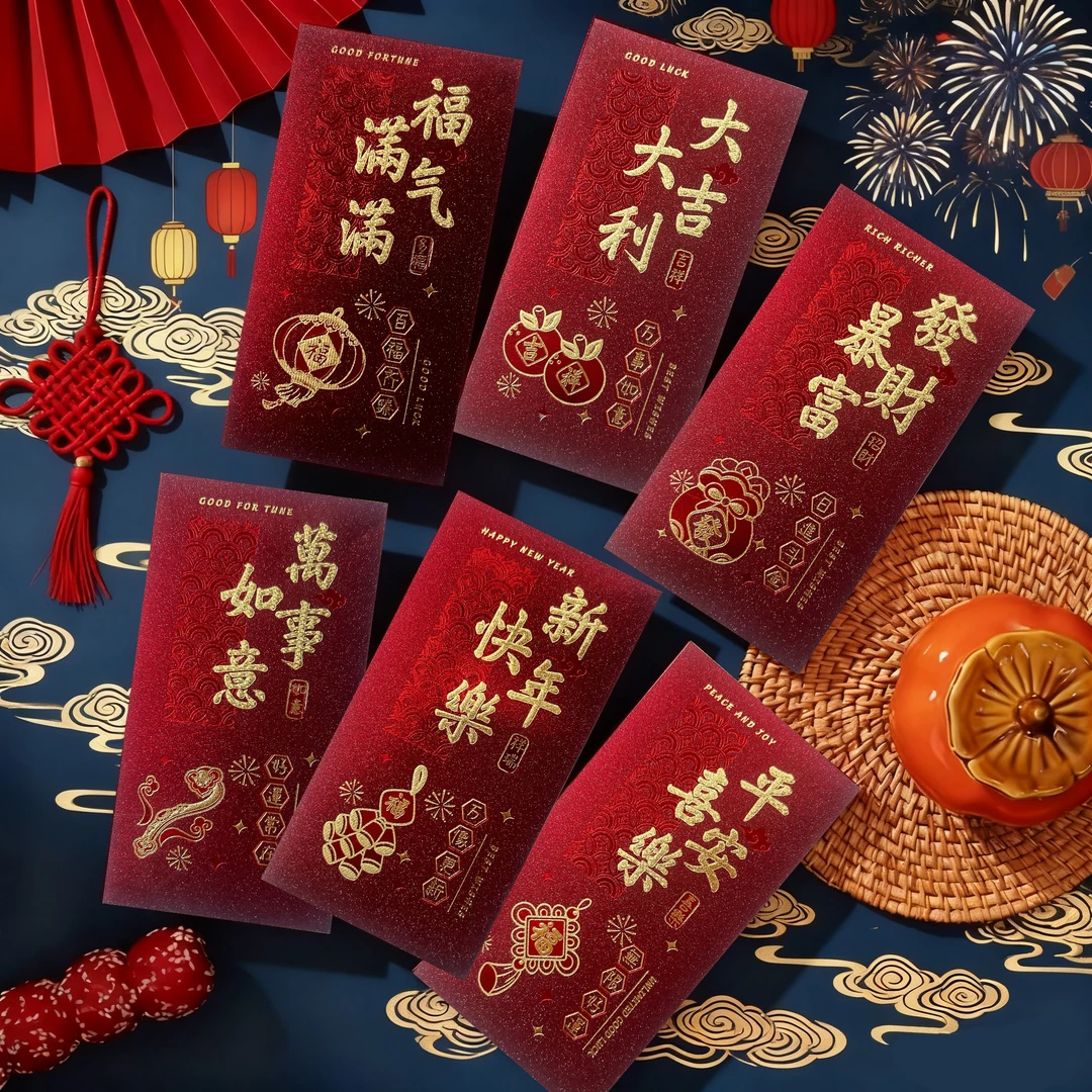 2026新款复古新年红包袋磨砂烫金个性创意春节福字高档加厚利是封