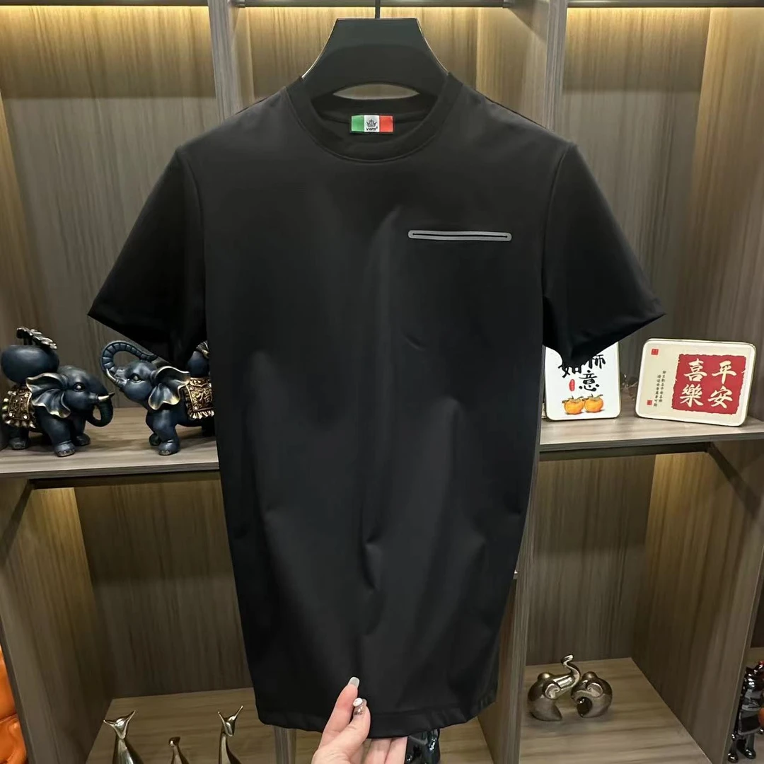春夏新款男士短袖圆领半袖冰丝T恤上衣夏季舒适柔软百搭时尚潮流