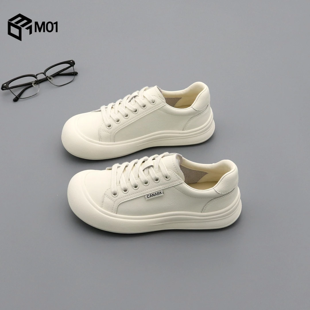 M01小白鞋女单鞋2025秋季极简娃娃头时尚系带平底休闲鞋女板鞋子