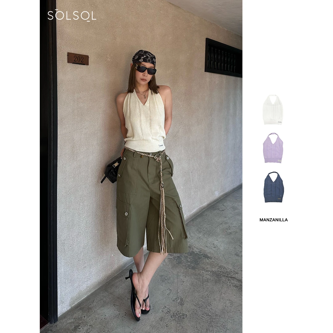 MANZANILLA小众设计师品牌25春夏亚麻挂脖吊带背心SOLSOL买手店