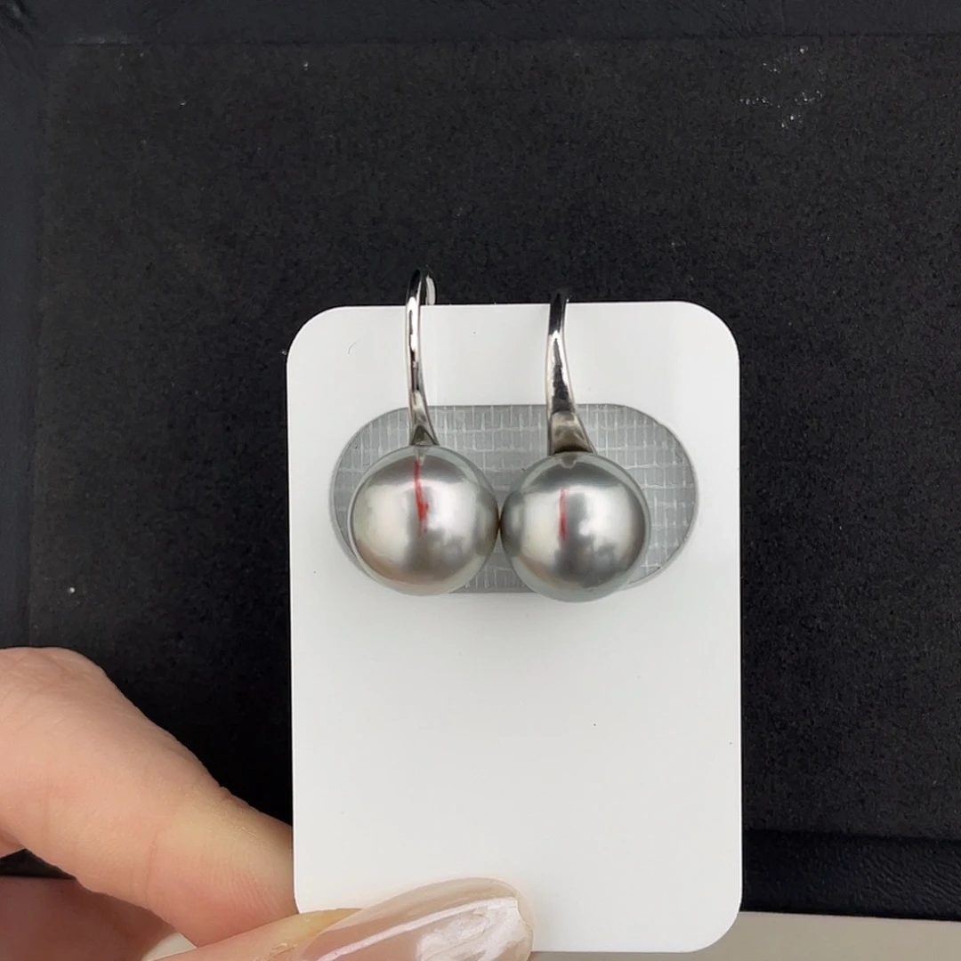 定制海水珍珠未镶嵌裸珠正圆铂金灰对珠11-12mm