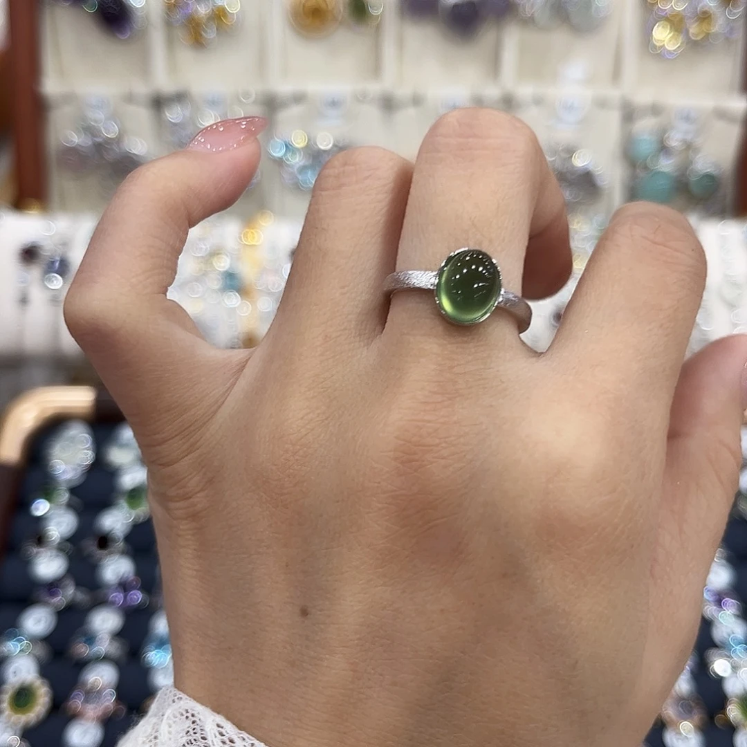 蛇纹石玉银S925镶嵌戒指