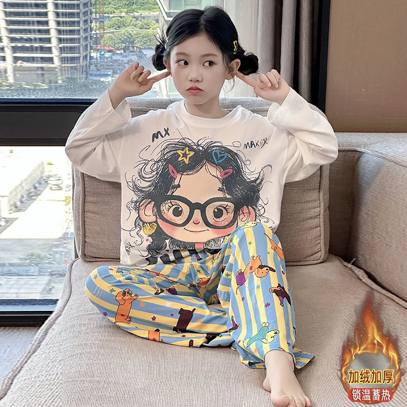 女童睡衣秋冬季2025新款儿童女孩网红爆款家居服冬季加绒加厚套装