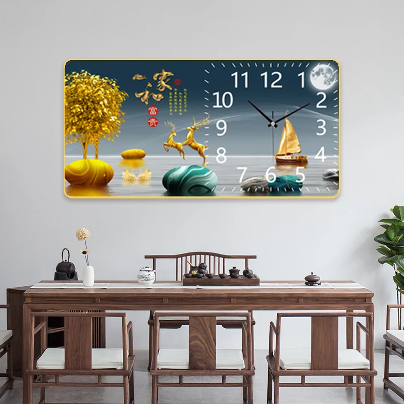 TZ02家和钟表轻奢麋鹿钟表客厅卧室静音时钟晶瓷装饰画家用钟表