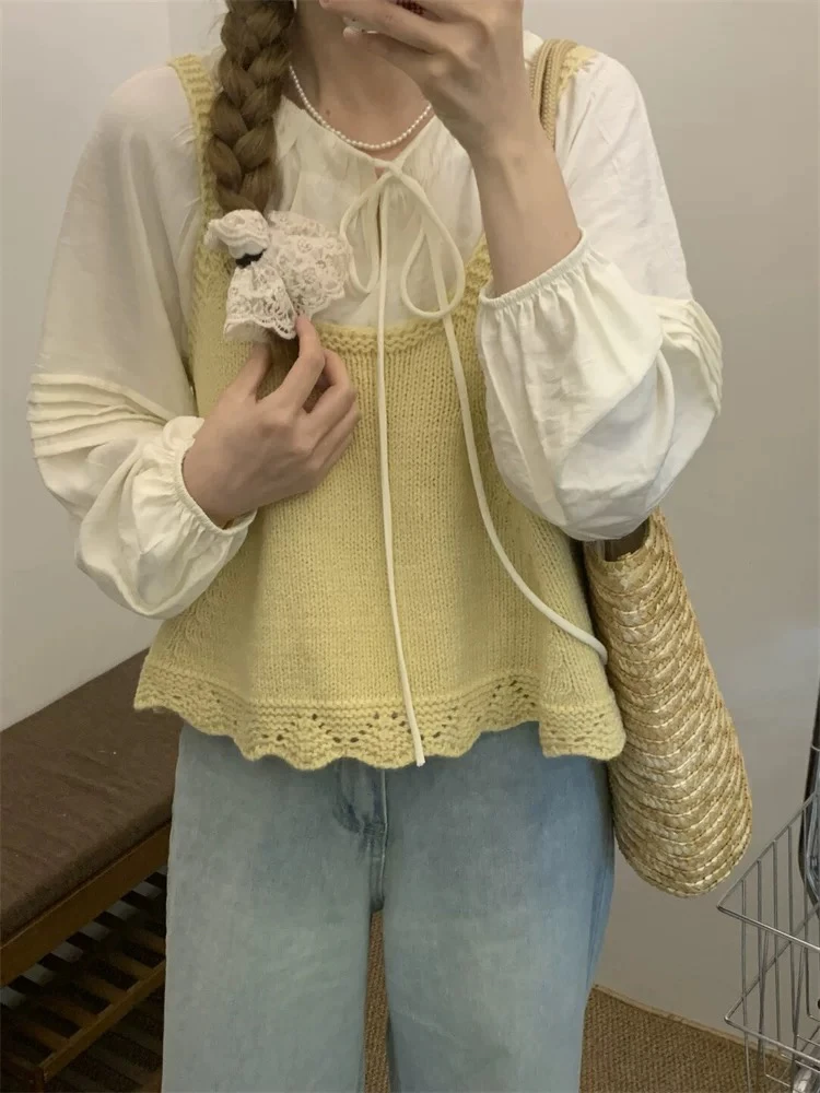 2025年春季新款学院风韩版针织马甲搭配慵懒简约长袖衬衫