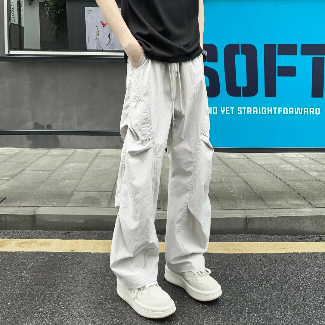 褶皱感慵懒感直筒休闲裤男女夏季薄款宽松户外工装速干显瘦长裤