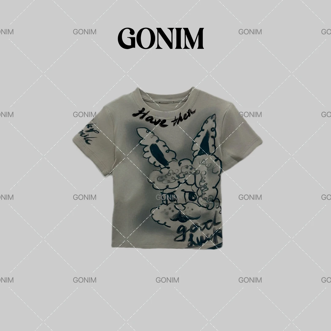 Gonim· "涂鸦意境"2025早春新款卡通小众设计时尚百搭短袖T恤女