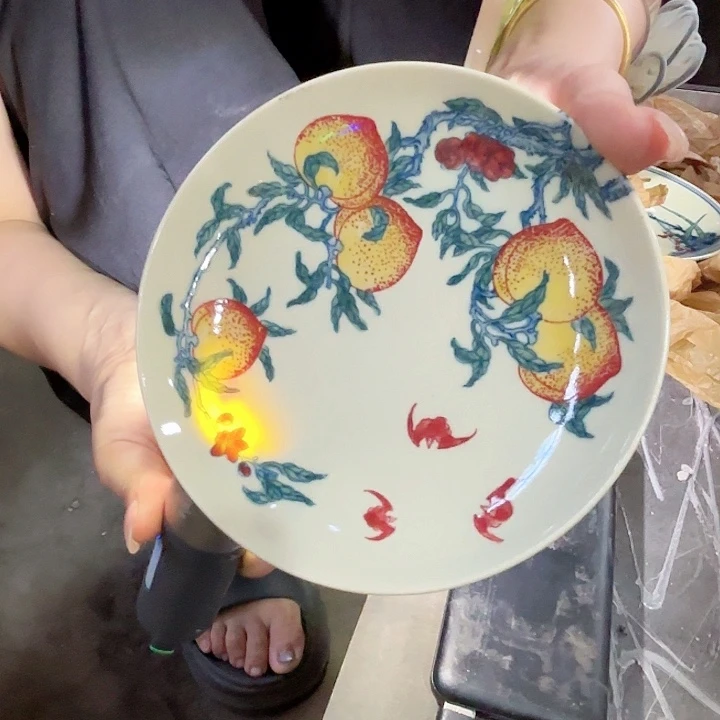 摆件景德镇高温陶瓷九桃五福