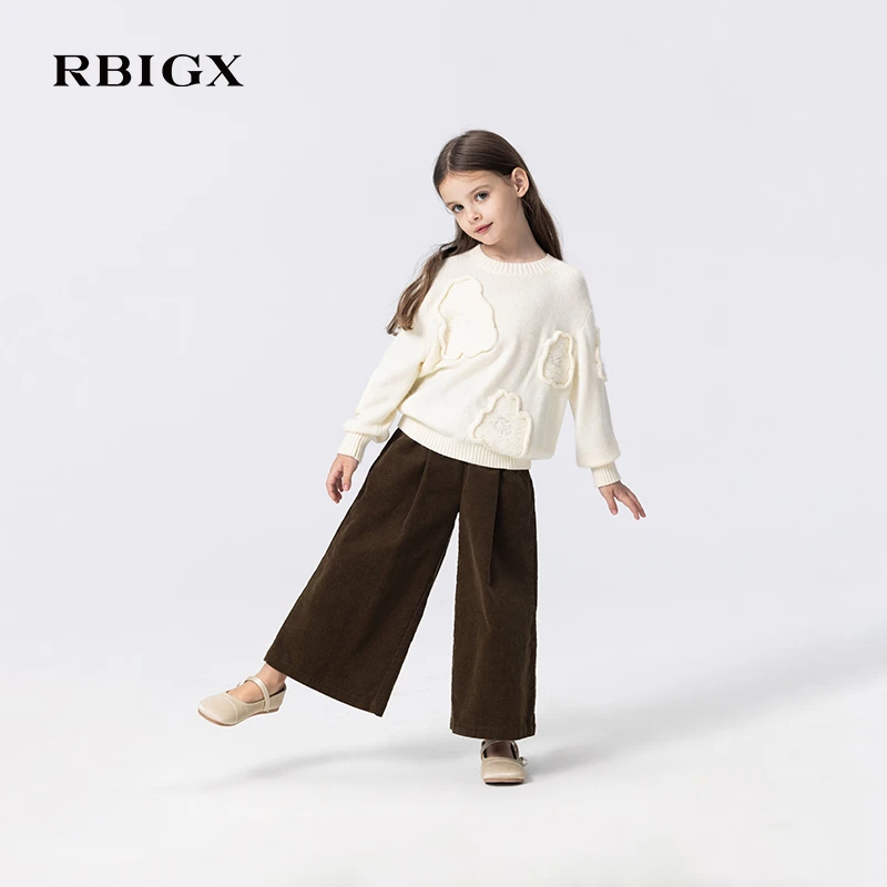 RBIGX瑞比克童装2025秋季新款女童长裤灯芯绒宽松阔腿裤KZ4CR2646