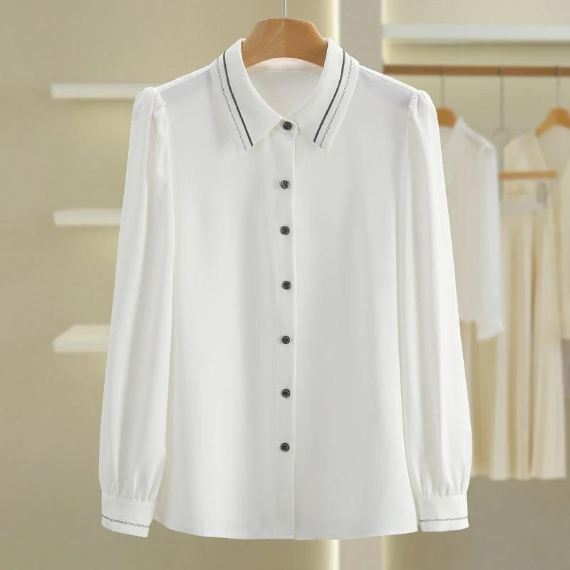 【伍莎-自营】简约白色衬衣宽松长袖通勤衬衫#WYL55S073