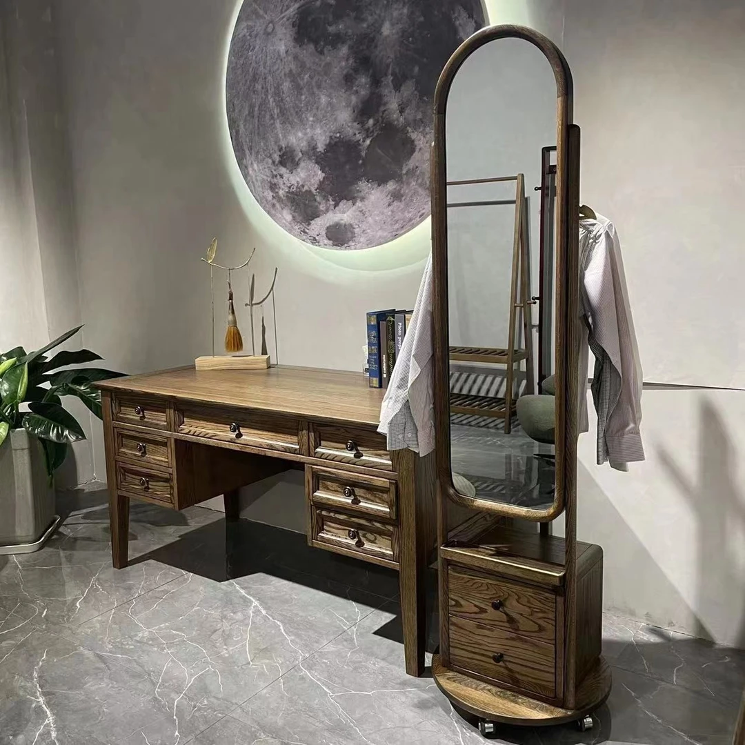 AS918进口北美红橡木移动穿衣镜可挂衣可收纳