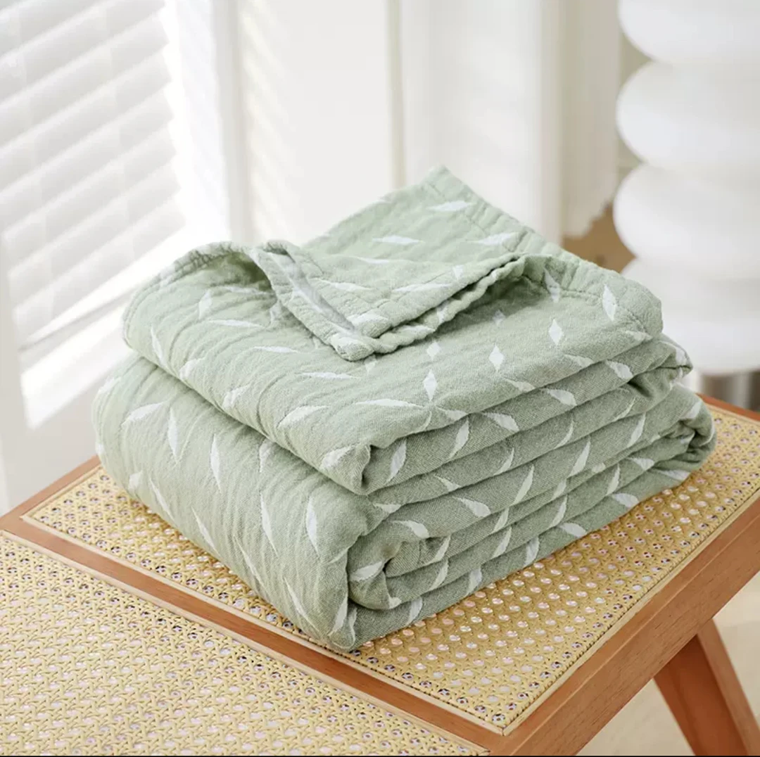 2-2.3米绿叶日式色织纯棉纱布毛巾被全棉毯 微瑕慎拍