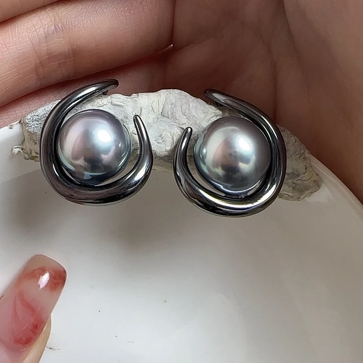 海水珍珠耳饰银S925镶嵌