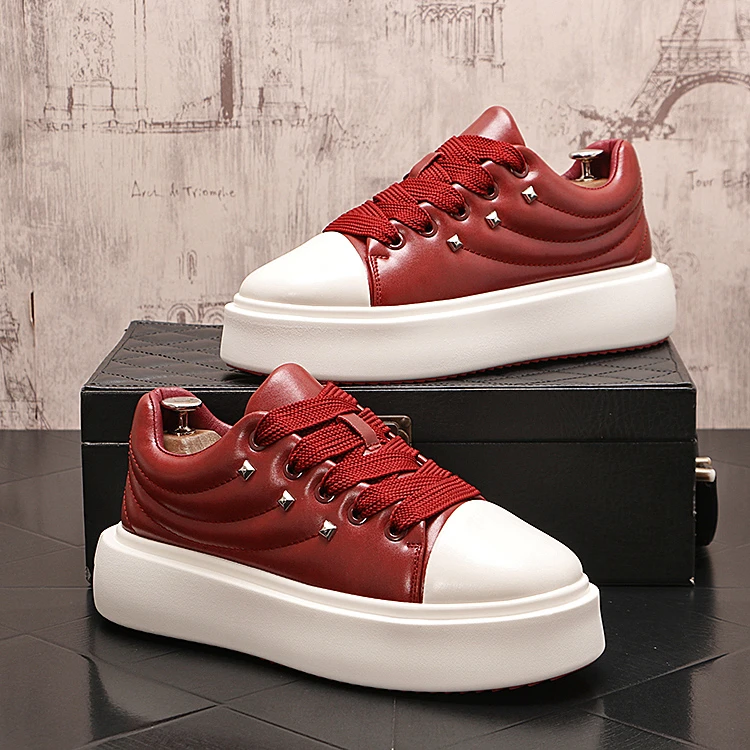 铆钉新款男士休闲鞋春秋季厚底增高潮流运动时尚百搭韩版网红男鞋