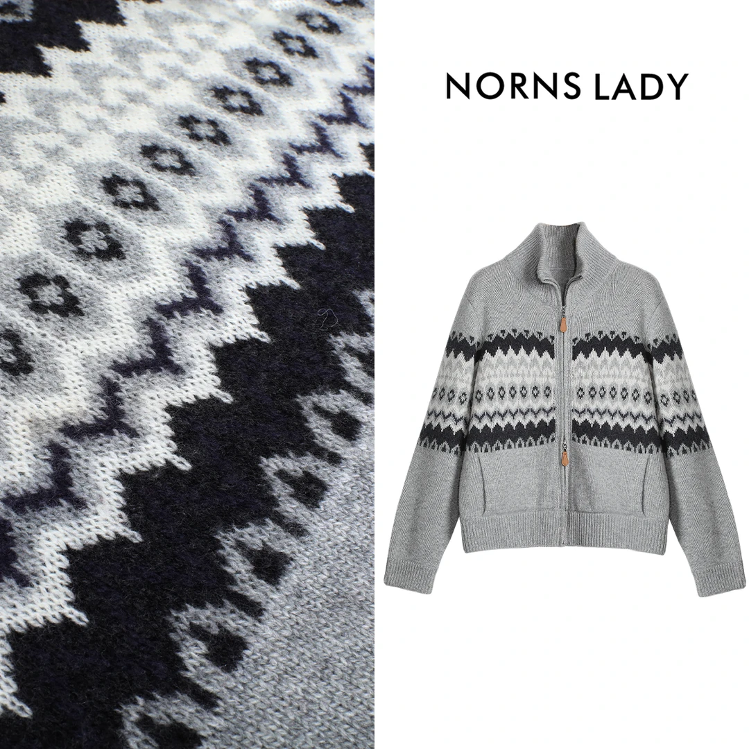 Norns Lady诺恩-秋冬新款百搭几何图形绵羊毛拉链外套 T24WA43373