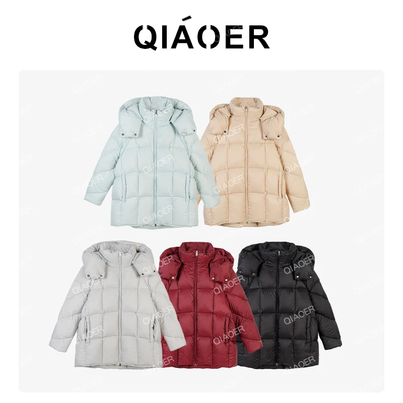 乔儿定制【雪域极光】新国标90白鹅绒加厚黑标连帽方块泡芙羽绒服女
