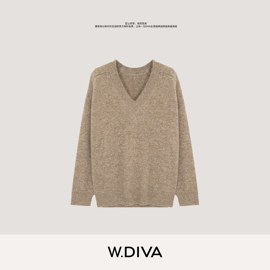 W.Diva【纱幕】桑蚕丝ROW风针织羊绒衫秋冬极简V领女53Z022894