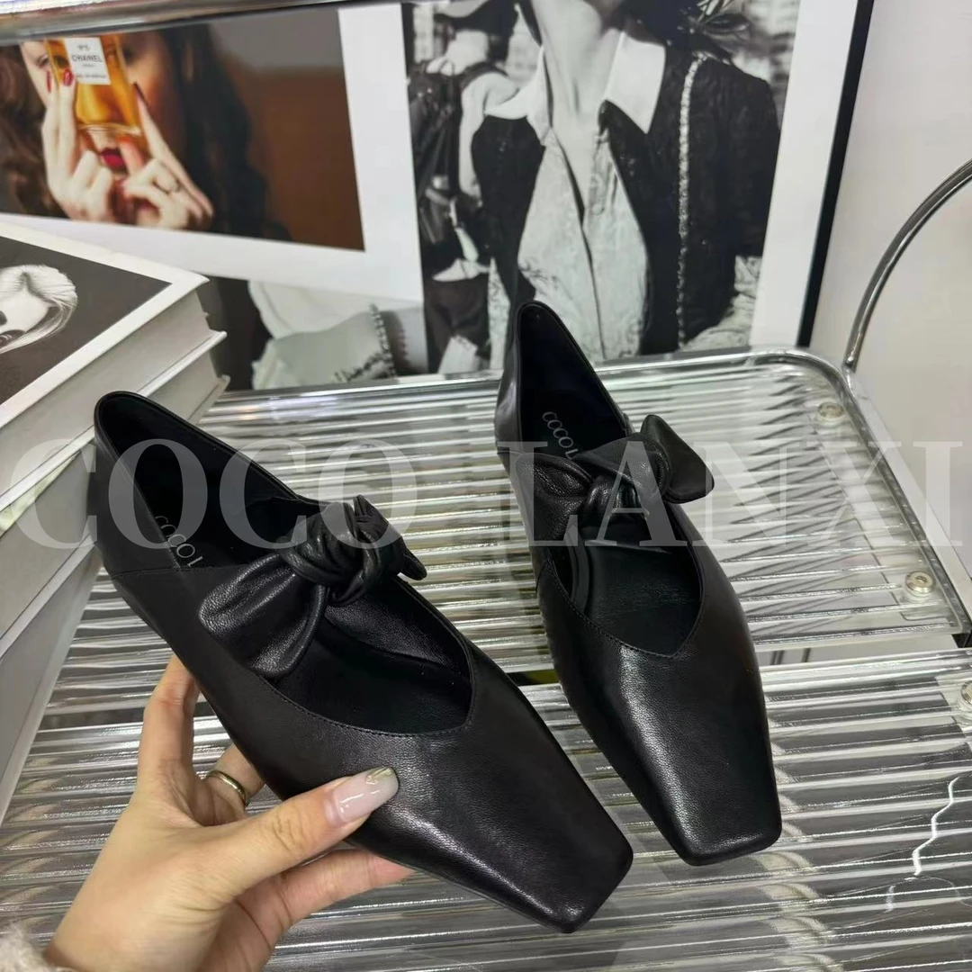 【沐风】时尚休闲百搭女士黑色粗跟方头低跟小单鞋25LF017LX