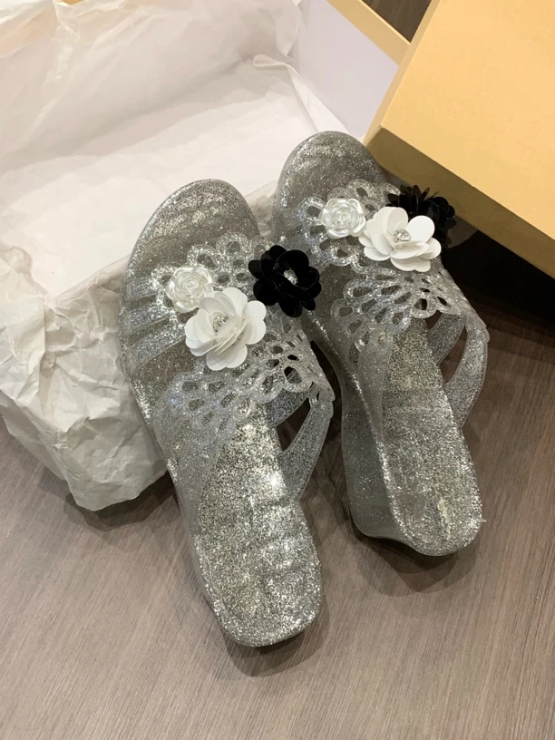 小香风果冻水晶鞋凉鞋厚底增高小个子银色水晶公主鞋博主时髦凉拖