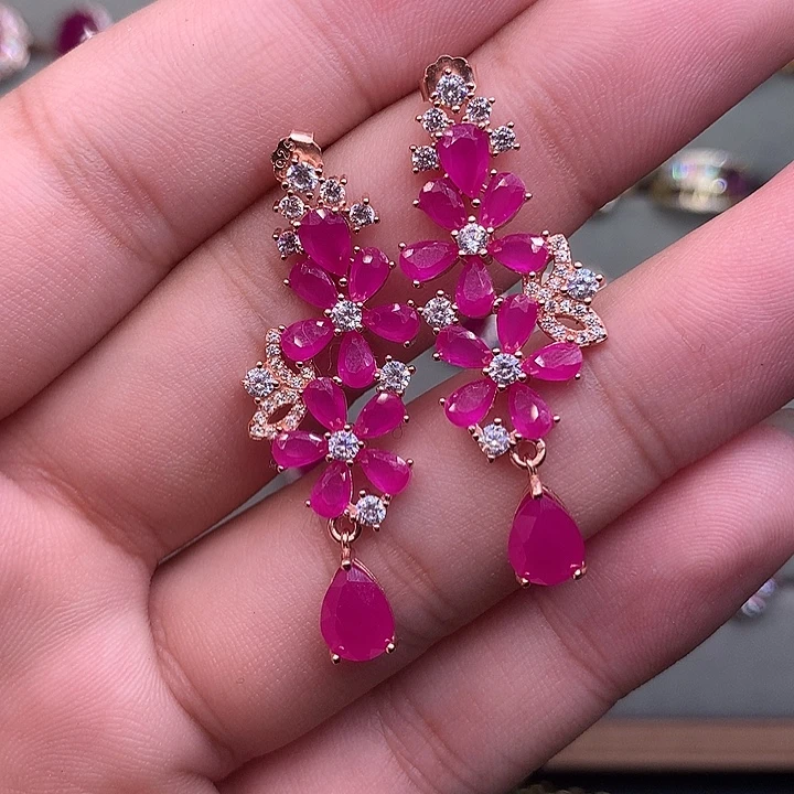 耳饰红宝石银S925镶嵌