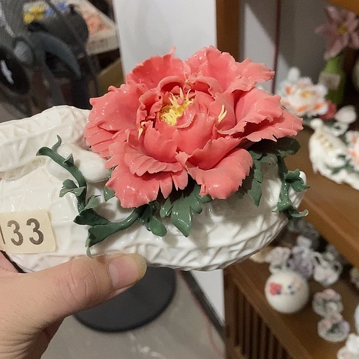 瓷片纯手工陶瓷花摆件1