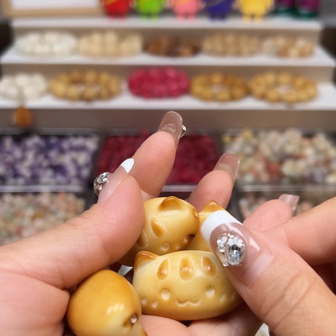 手串菩提根/象牙果瑕疵炭烧刘海猫4颗有裂有坏