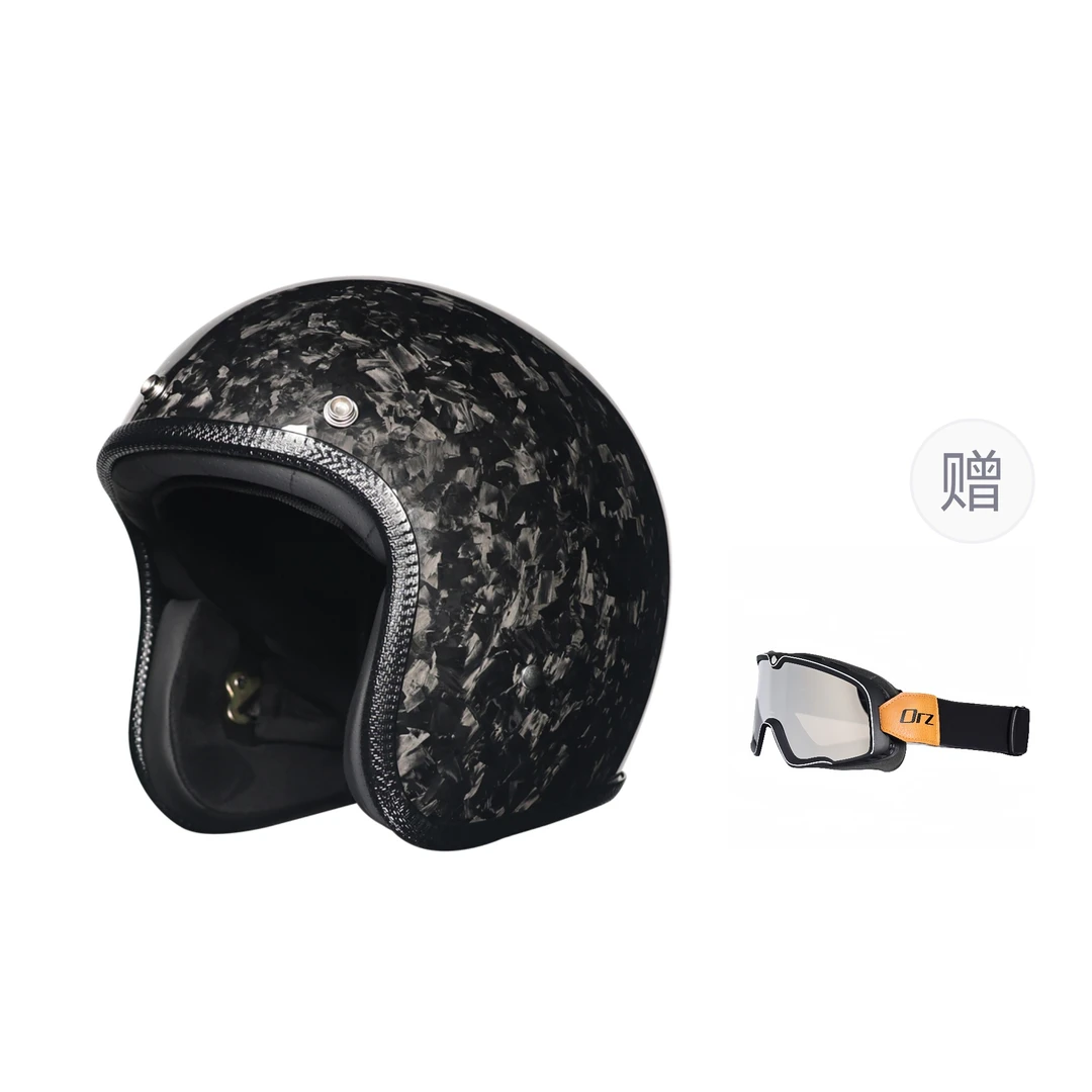 Orz碳纤维锻造复古摩托车男女头盔3/4机车半盔夏季3c认证踏板九号