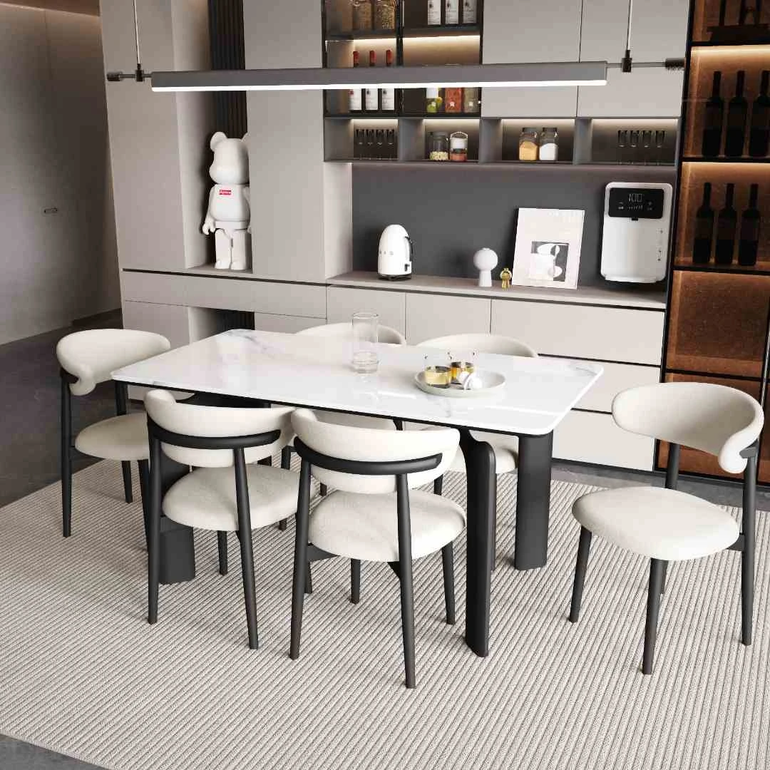 长方形意式极简餐桌椅子北欧饭桌餐椅现代简约家用小户型岩板餐桌