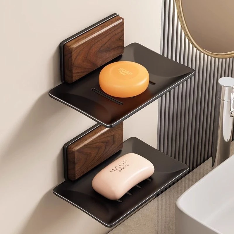 优勤胡桃木肥皂盒免打孔壁挂香皂置物架浴室皂盒沥水架洗手台收纳