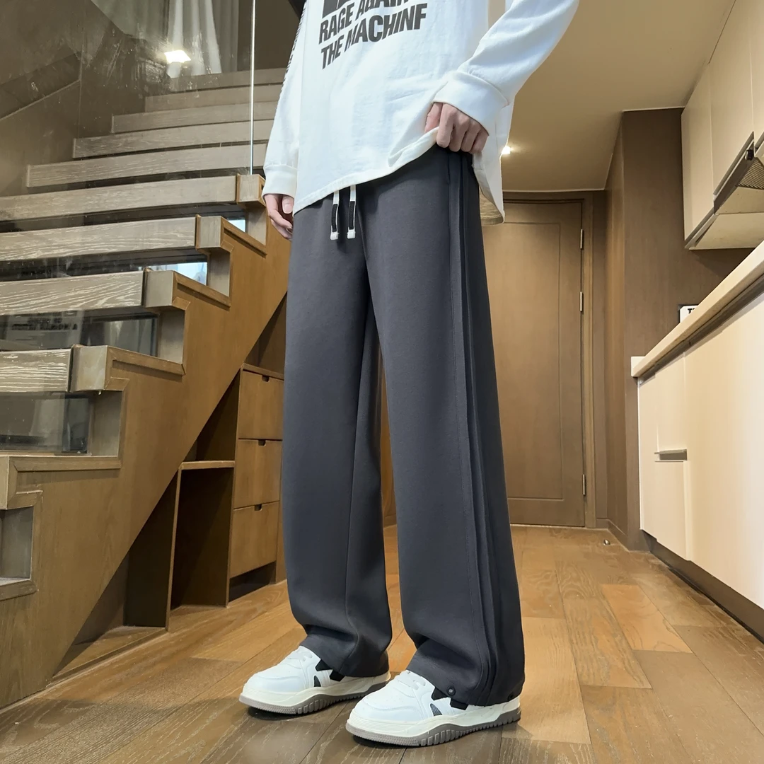 秋冬新款美式复古慵懒风时尚潮流情侣宽松休闲直筒裤松弛感针织裤