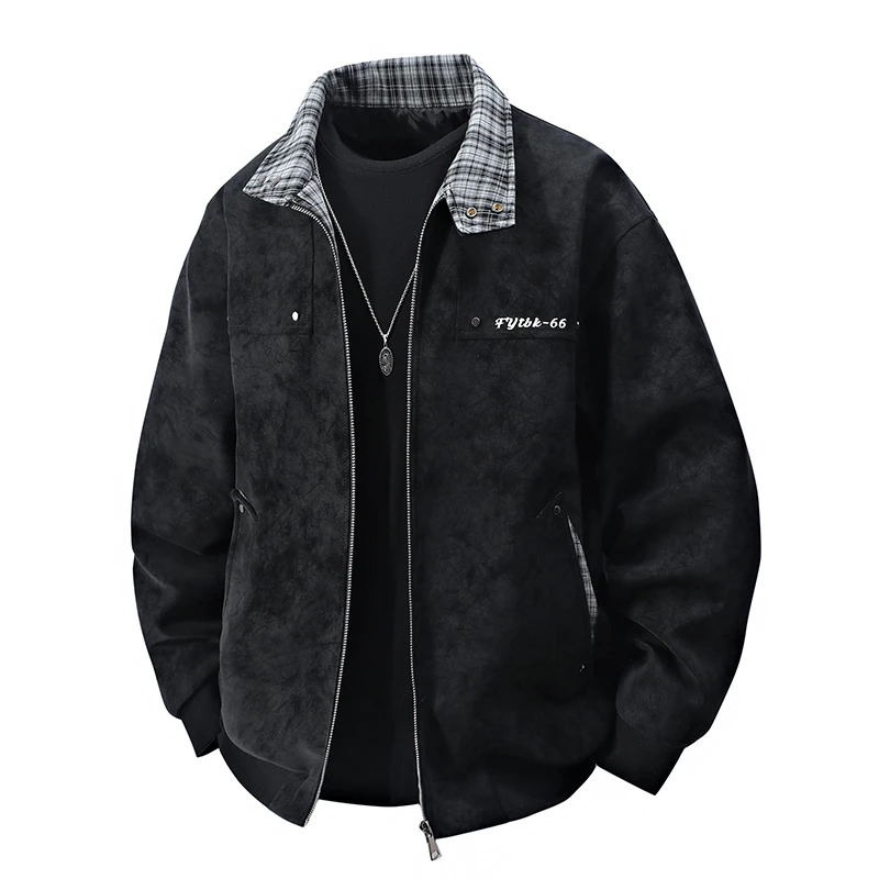 高品质新款皮衣夹克外套男宽松时尚简约商务休闲男士翻领秋装上衣
