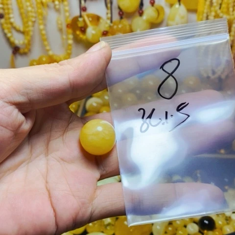 野***风未镶嵌琥珀手链天然蜜蜡白花微杂19圆珠