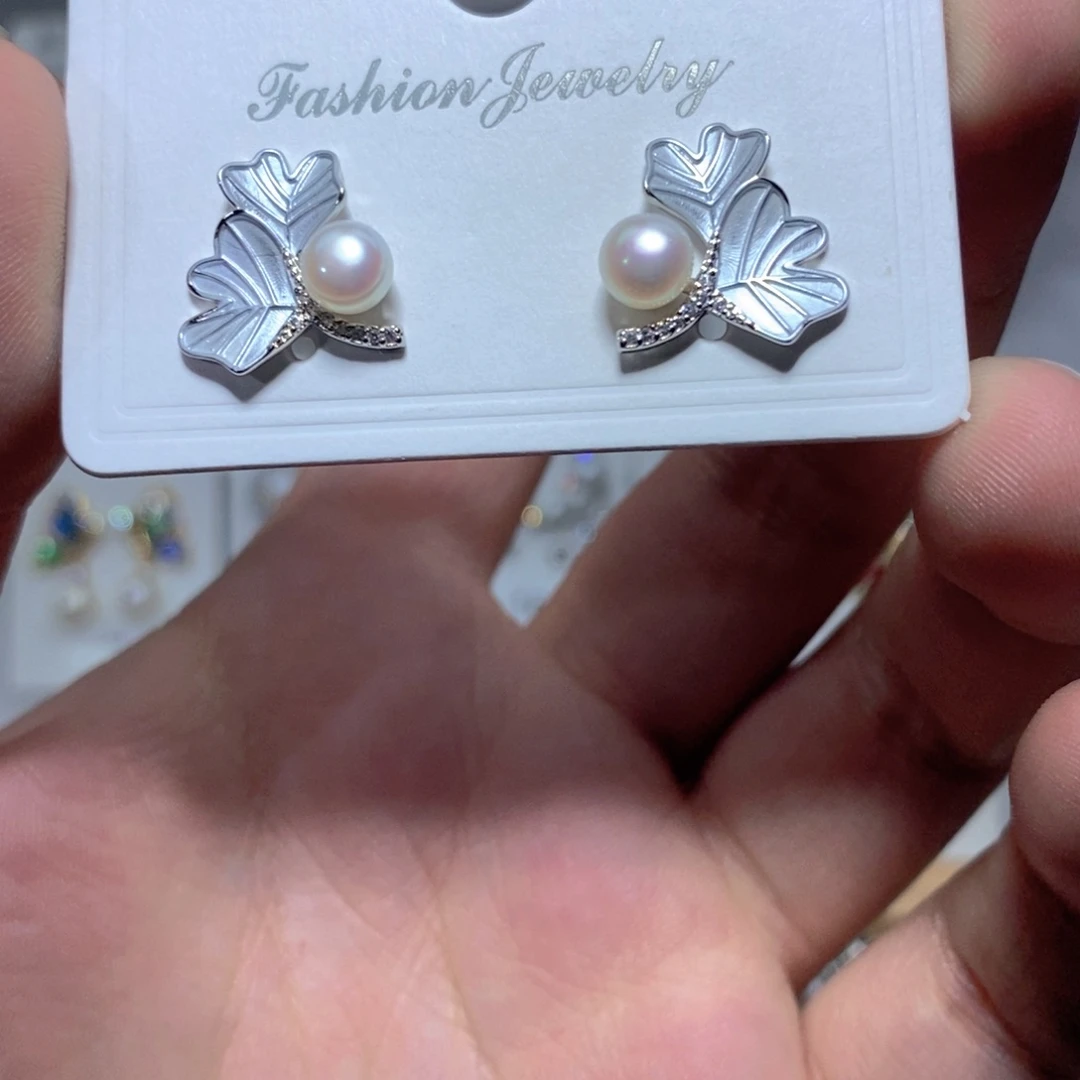 耳饰银S925镶嵌淡水珍珠