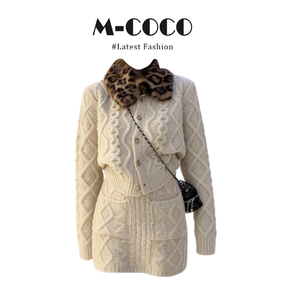 MARIE.COCO【一整套性价比】秋冬流行穿搭女针织开衫高腰短裙两件套