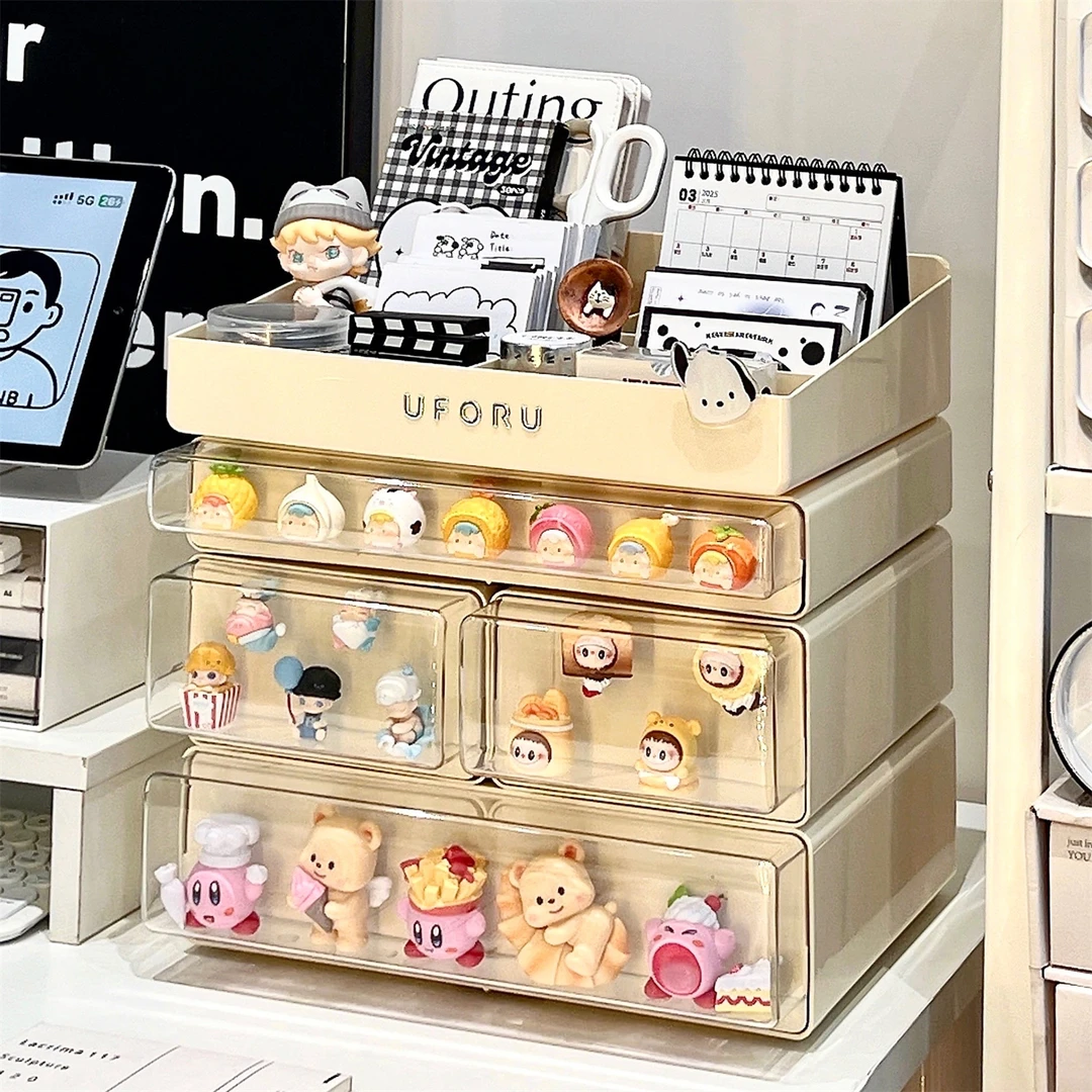 桌面收纳盒抽屉式盲盒展示盒手办透明防尘多功能杂物储物整理盒子
