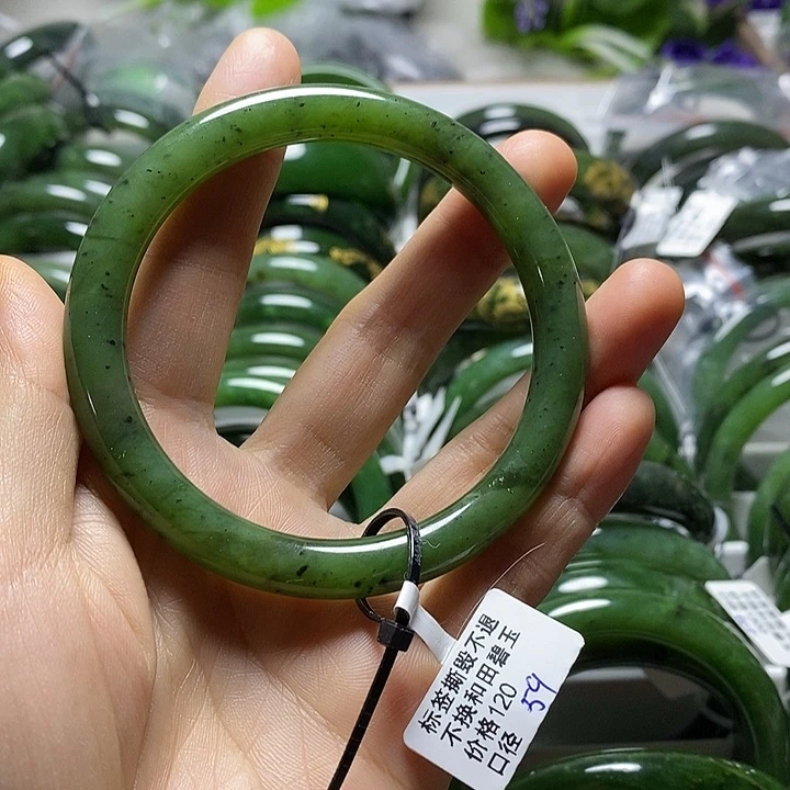和田玉（碧玉）手镯未镶嵌细圆条59