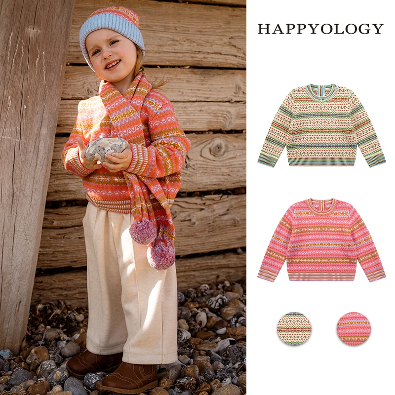 Happyology英国儿童秋冬装新款上衣男童山羊绒费尔岛女童童装毛衣