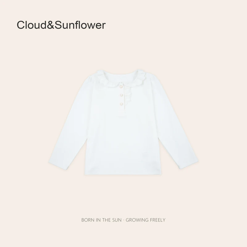 【云朵小葵】女童春季三粒扣蕾丝花边圆领百搭休闲打底衫660706