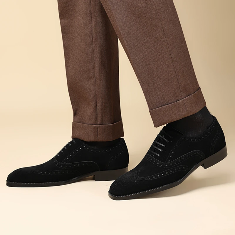 真皮英伦布洛克磨砂手工雕花皮鞋男德比鞋方头通勤商务休闲鞋单鞋