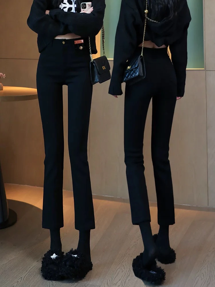 8021#新款女装时尚加绒小黑裤