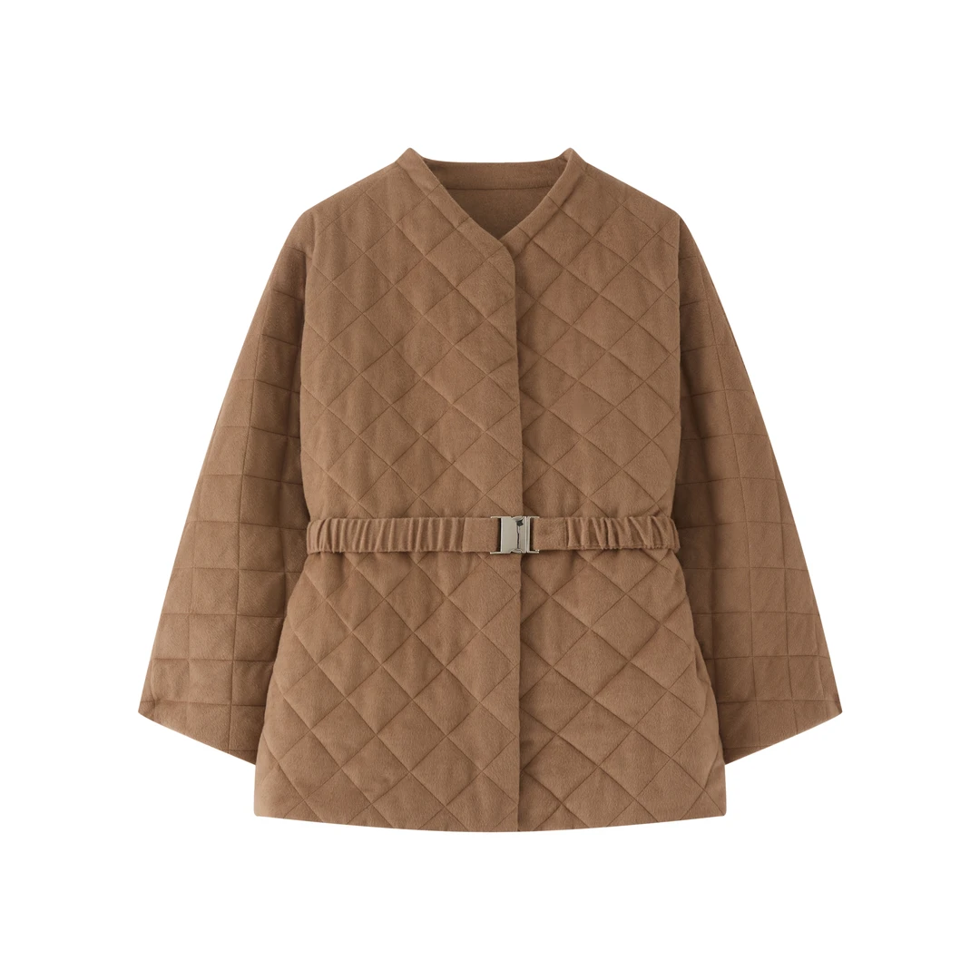 八分袖羊毛填充菱格短款棉服25AW204