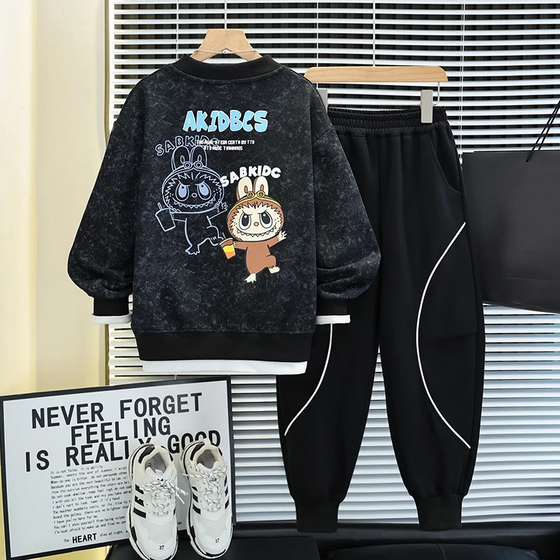 男童运动套装秋装2025中大童秋季儿童韩版宽松休闲卡通洋气童装潮