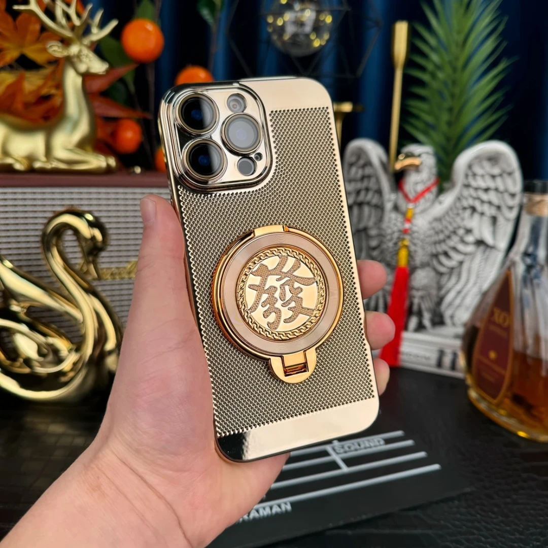 【解压陀螺+高清镜头膜】适用苹果15 Pro Max电镀网格散热支架壳