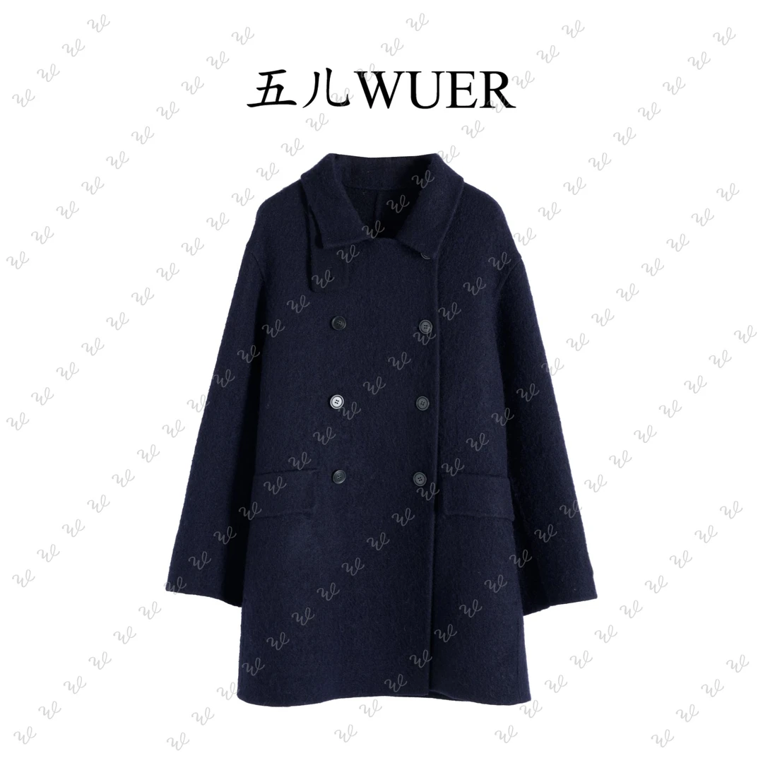 【五儿WUER】259100秋冬绵羊毛翻领双面呢大衣显瘦百搭中长款外套女